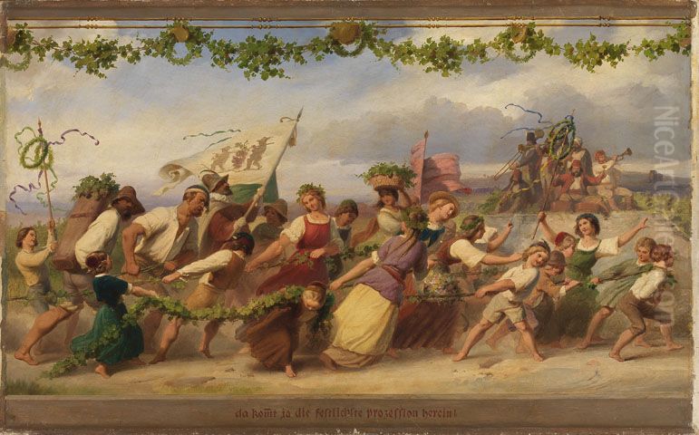 Triumph des Konigs Wein, 1. Bild Oil Painting by Adolf Schrodter