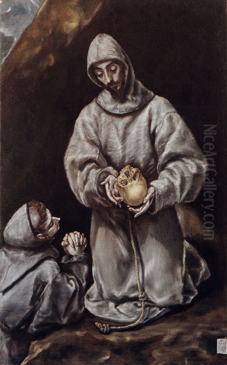 St Francis and Brother Leo Meditating on Death Oil Painting by El Greco