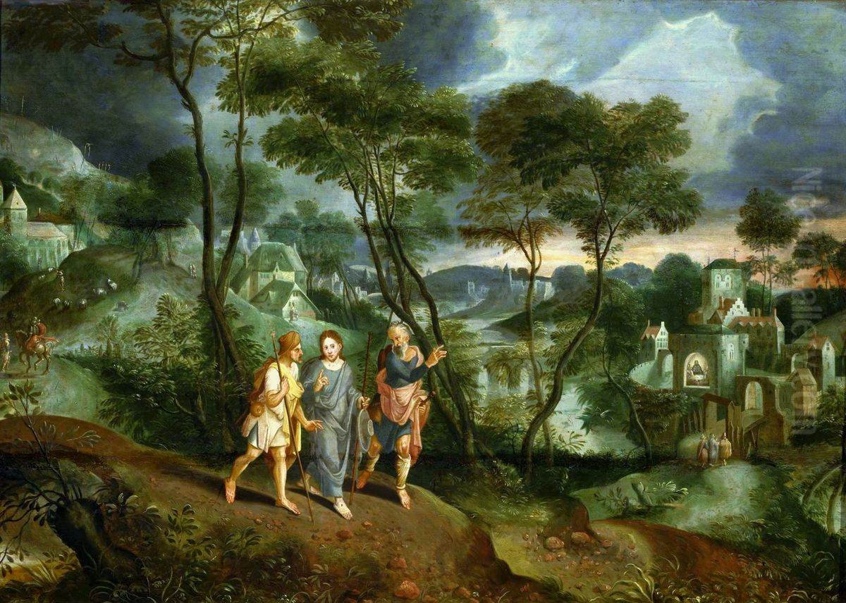 Christ with disciples on the way to Emmaus Oil Painting by Master Of The Prodigal Son