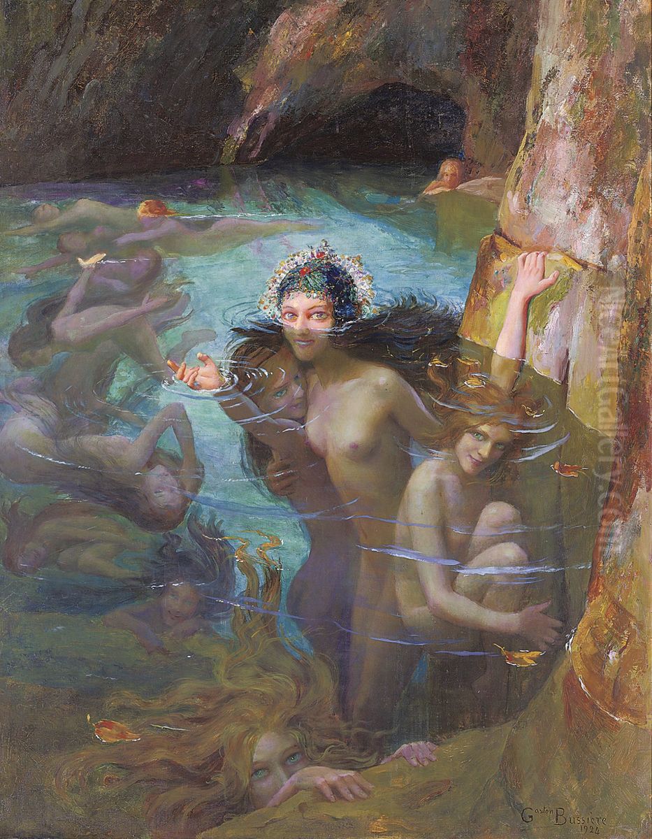 Sea Nymphs At A Grotto Oil Painting by Gaston Bussiere