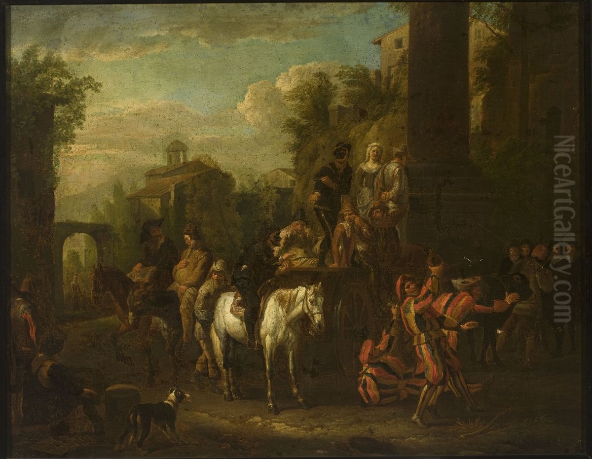 Jugglers passing - Carnival Oil Painting by Jan Miel