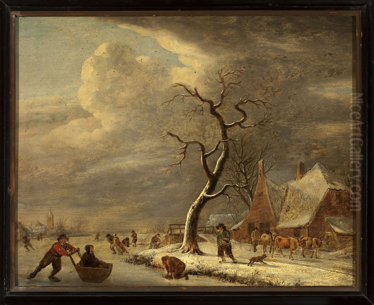 On the frozen canal Oil Painting by Isaac Van Ostade