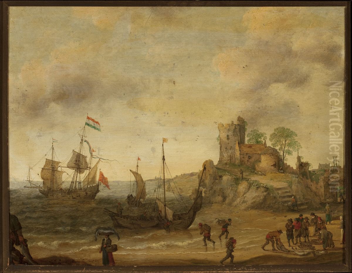 Fishermen at the seaside Oil Painting by Adam Willaerts