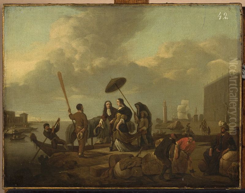 Scene in a port Oil Painting by Johannes Lingelbach