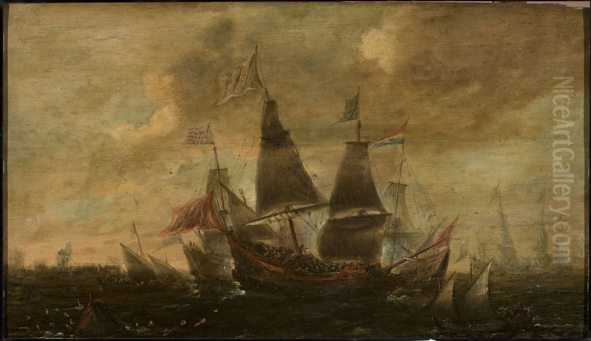 Sea battle Oil Painting by Aert Anthoniszoon