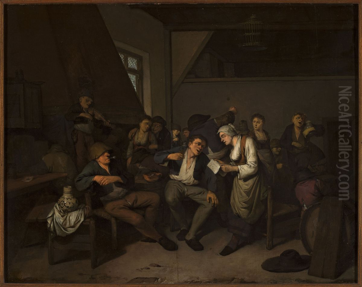 Merry-making in a tavern Oil Painting by Cornelis Pietersz Bega