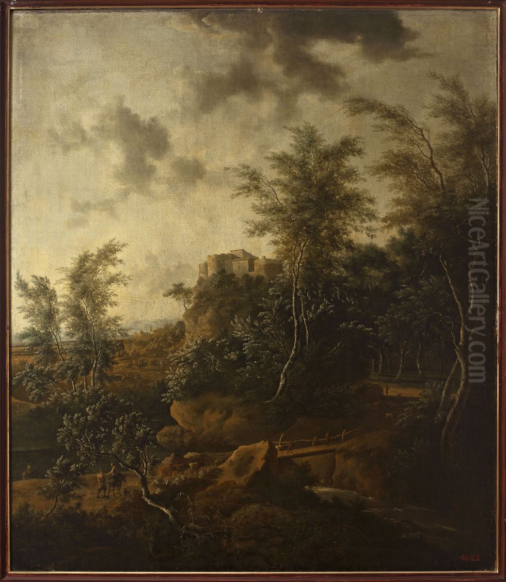 Landscape with a castle Oil Painting by Frederik de Moucheron