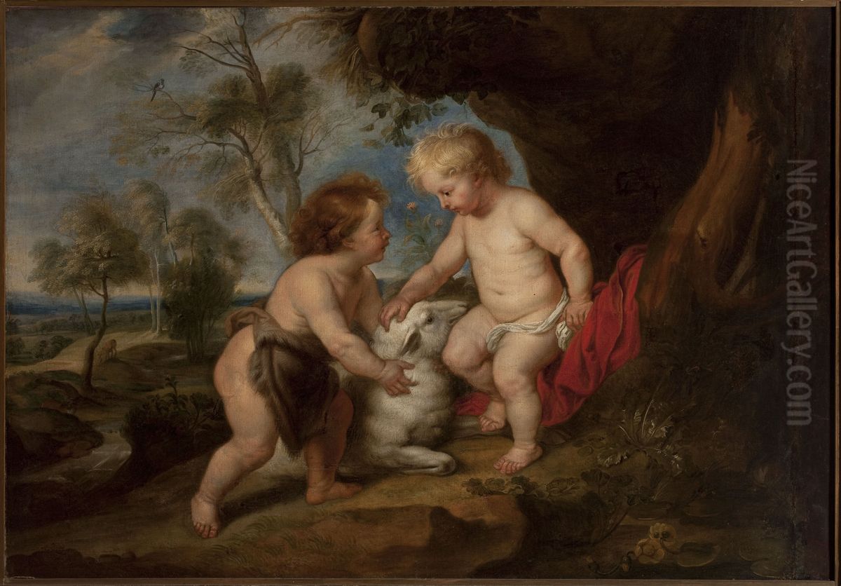 Child Jesus and St. John the Baptist Oil Painting by (studio of) Rubens, Peter Paul