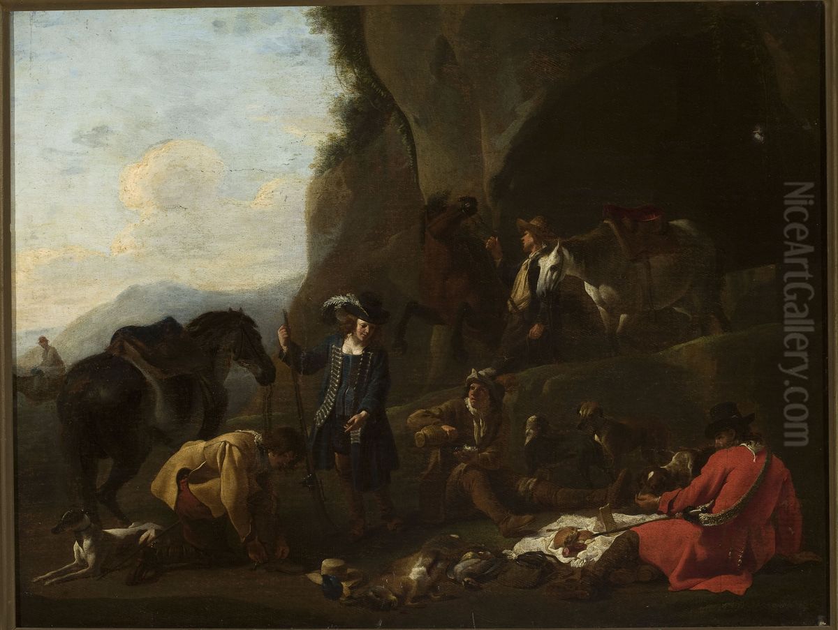 Rest during the hunt Oil Painting by Pieter van Laer