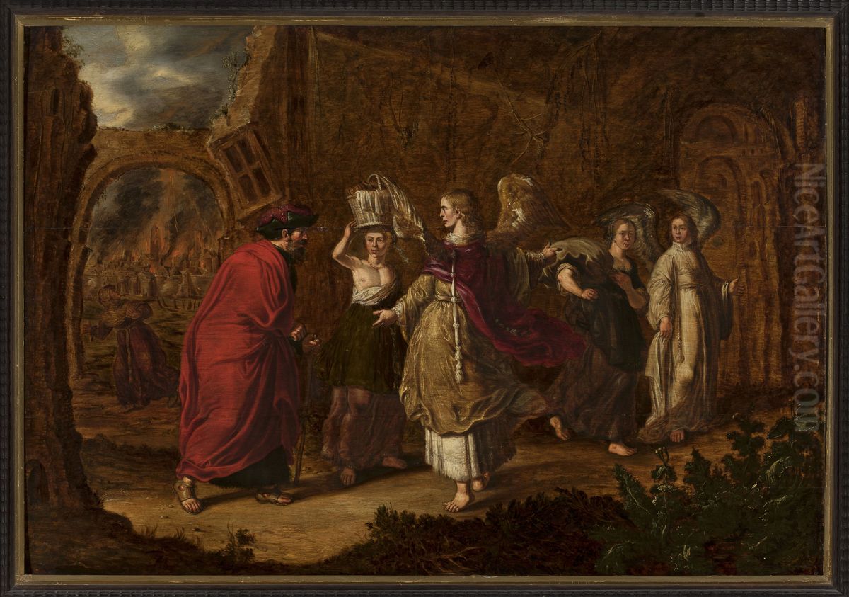 Lot Fleeing from Sodom Oil Painting by Jan Tengnagel