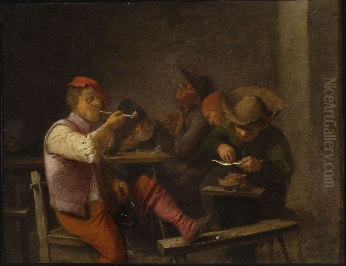 Peasant smoking tobacco in a tavern Oil Painting by Adriaen Brouwer