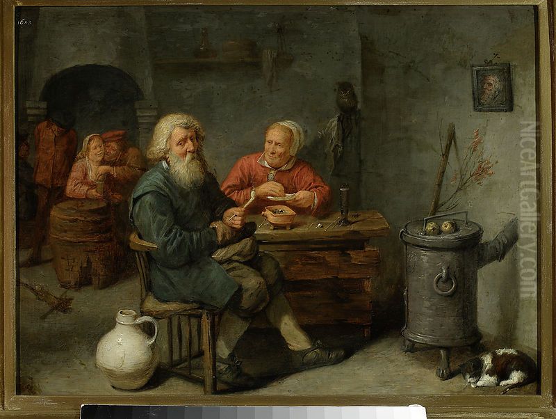 Scene in a tavern Oil Painting by David Ryckaert III