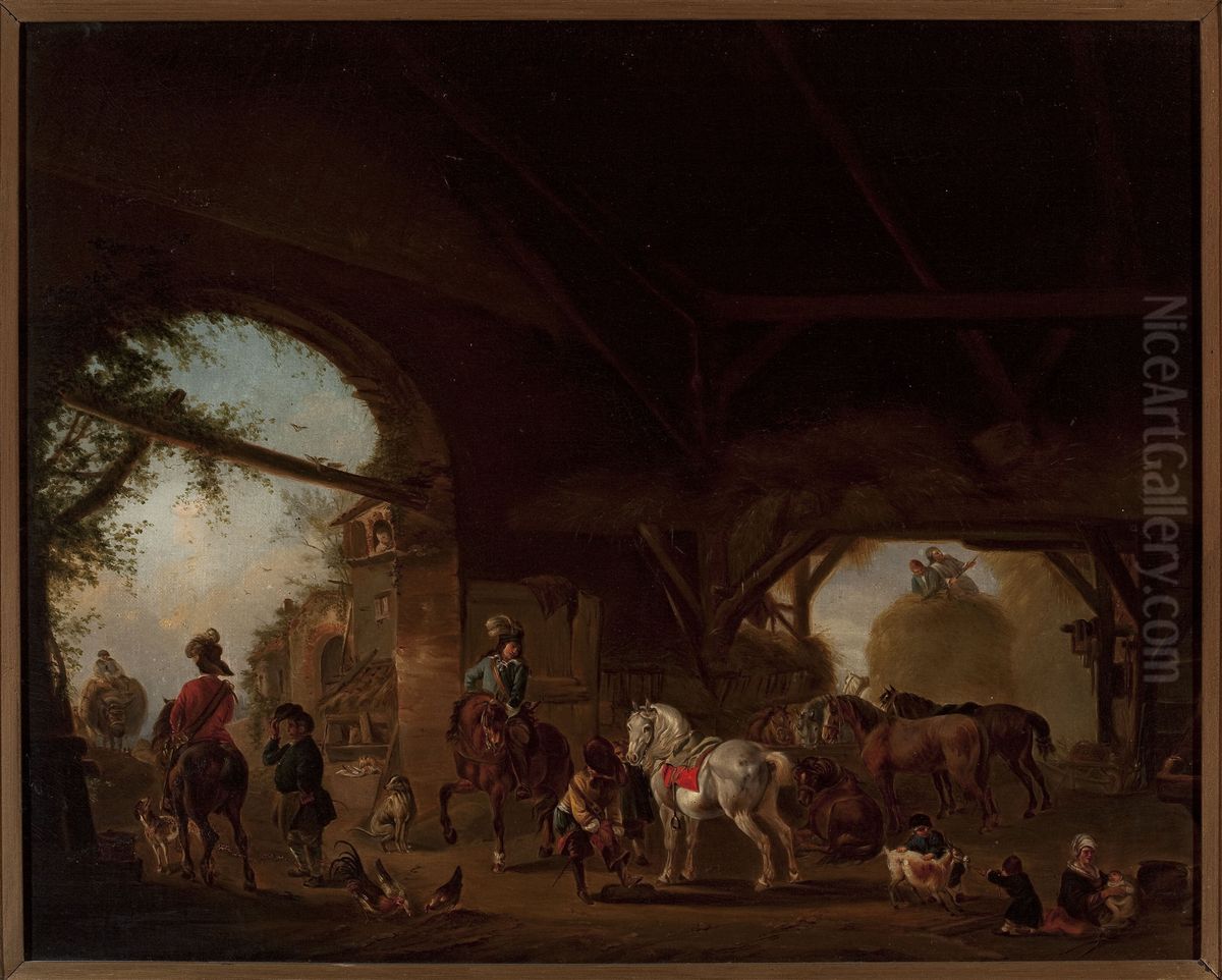 Genre scene at the farm Oil Painting by Philips Wouwerman