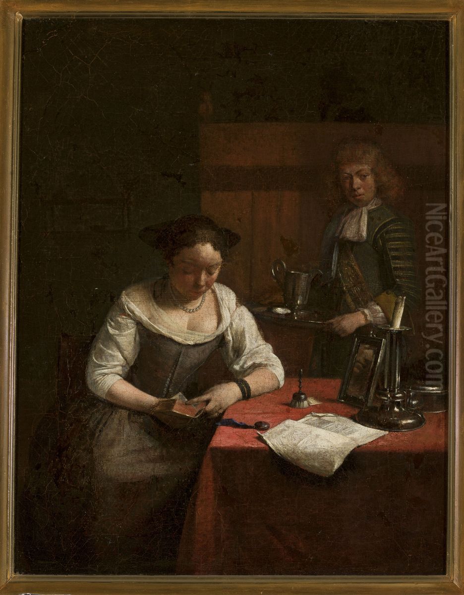 Woman reading a book Oil Painting by Gerard Ter Borch