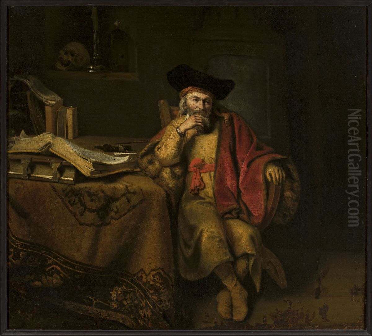 Scholar Oil Painting by Cornelis Bisschop
