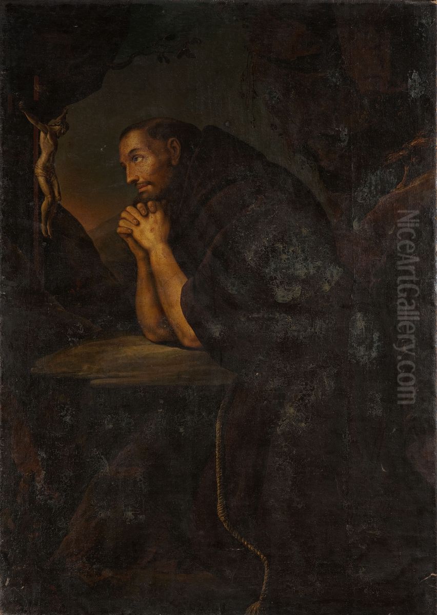Praying monk Oil Painting by Franciszek Lekszycki