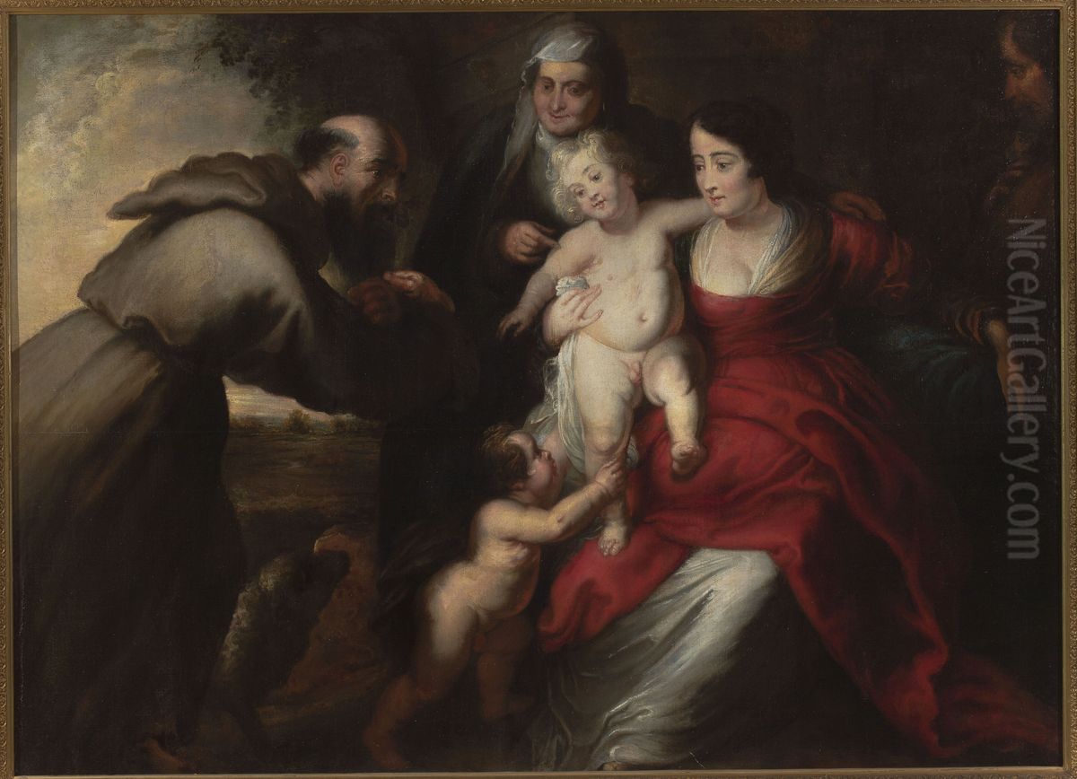 Holy Family with St. Elizabeth, St. John the Baptist as a child and St. Francis Oil Painting by (studio of) Rubens, Peter Paul