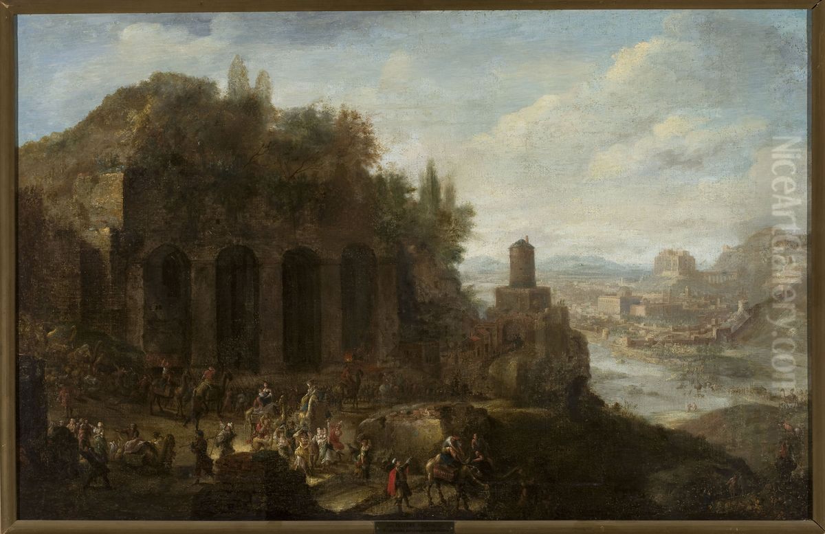 Landscape with a view of a port city Oil Painting by Jan Peeters the Elder