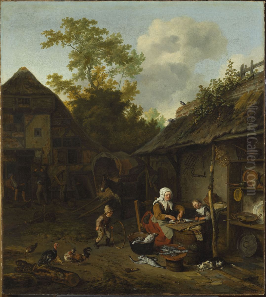 Fish scraping Oil Painting by Cornelis Dusart