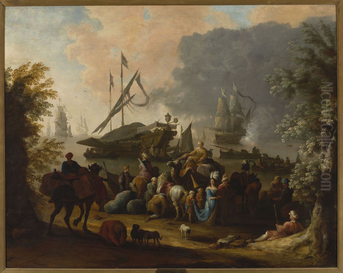 Scene in an Eastern port Oil Painting by Hendrik van Minderhout