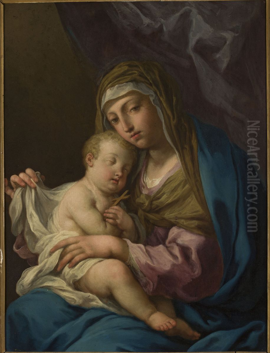 Madonna with sleeping Child Jesus Oil Painting by Angelo Trevisani
