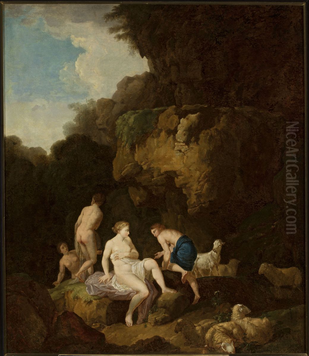 Nymphs in a grotto Oil Painting by Christian Wilhelm Ernst Dietrich
