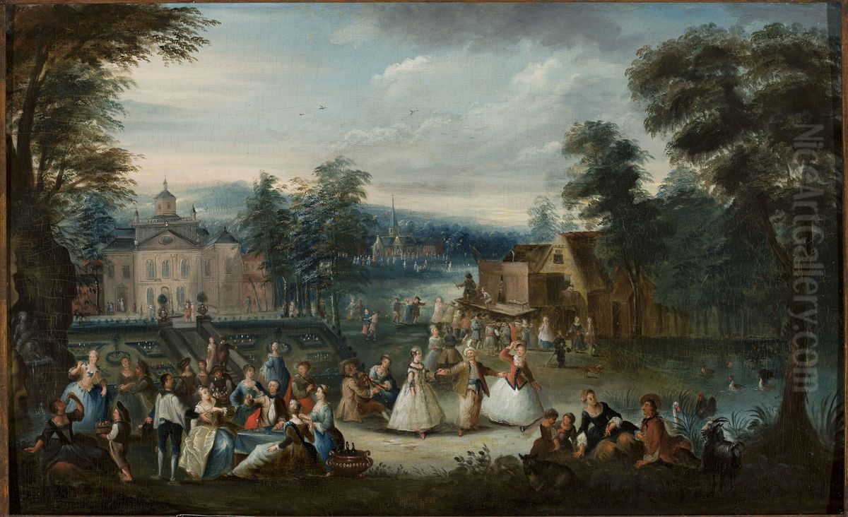 Merry-making in a park Oil Painting by Christian Wilhelm Ernst Dietrich