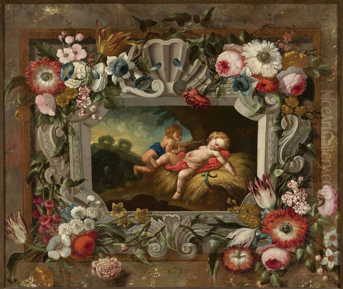 Allegory of summer in a circle of flowers Oil Painting by Francois Boucher