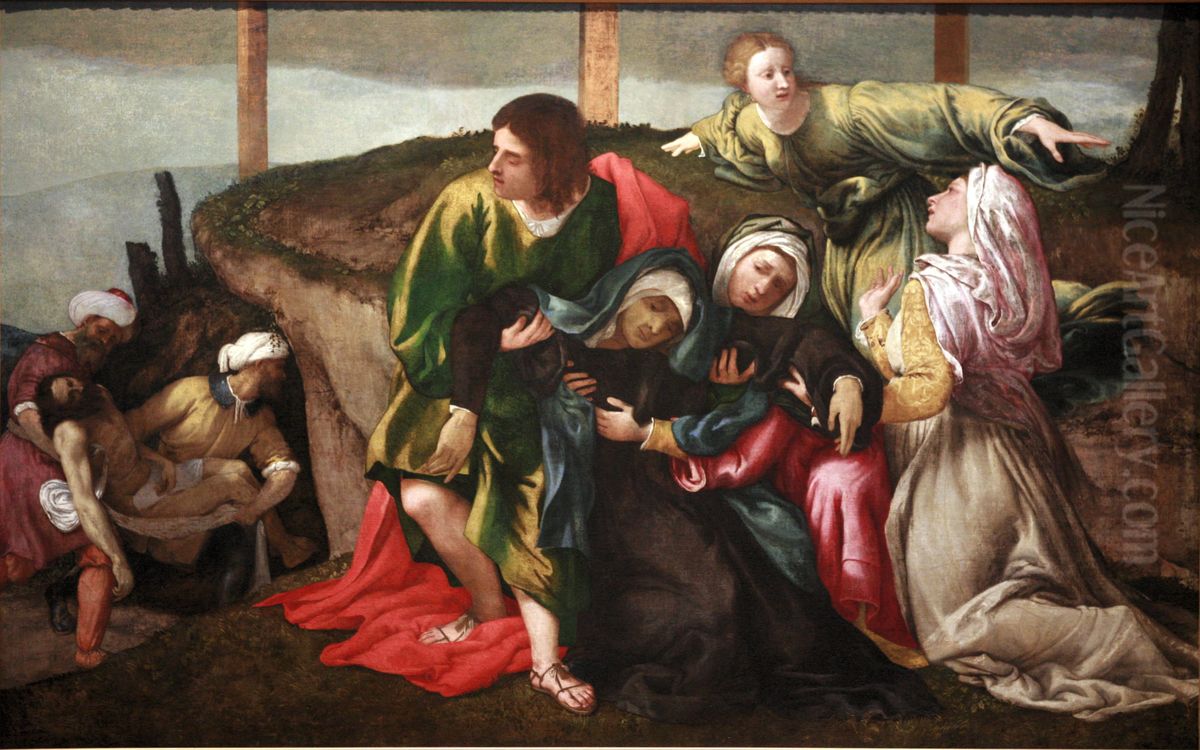 The Virgin fainting as Christ is carried to his grave. Oil Painting by Lorenzo Lotto