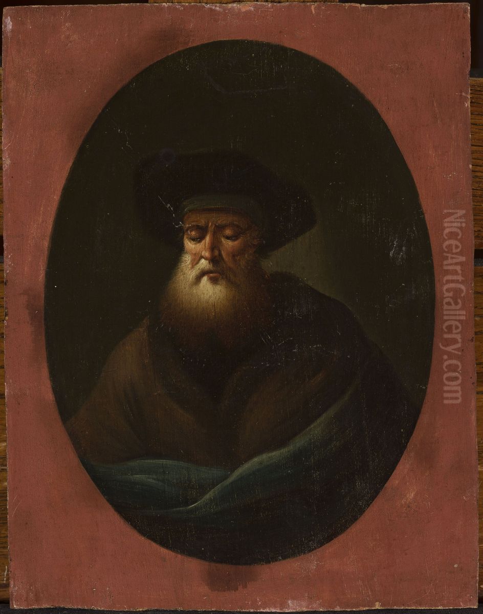 Old man with blue fabric Oil Painting by Christian Wilhelm Ernst Dietrich
