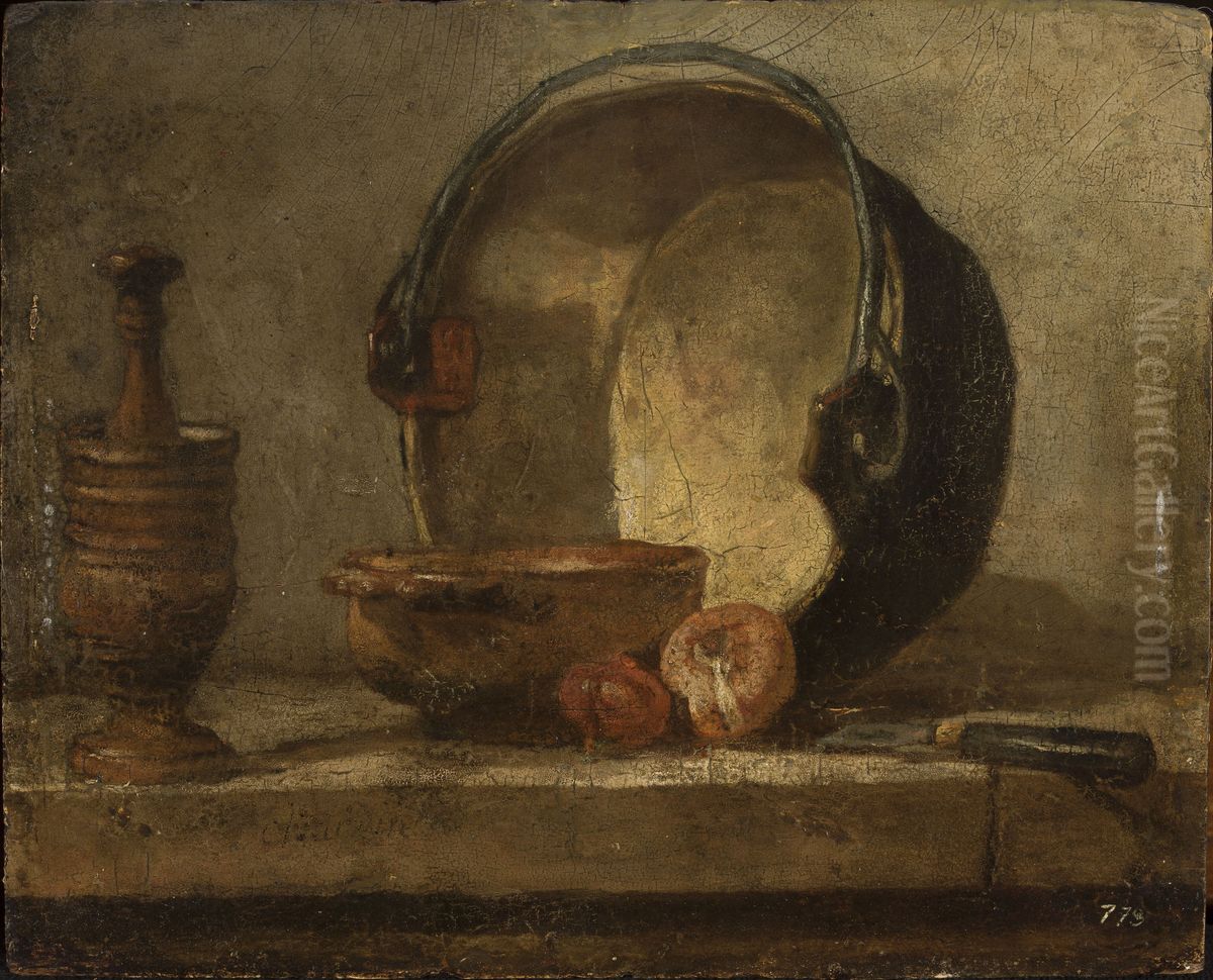 Still life with kitchen utensils Oil Painting by Jean-Baptiste-Simeon Chardin