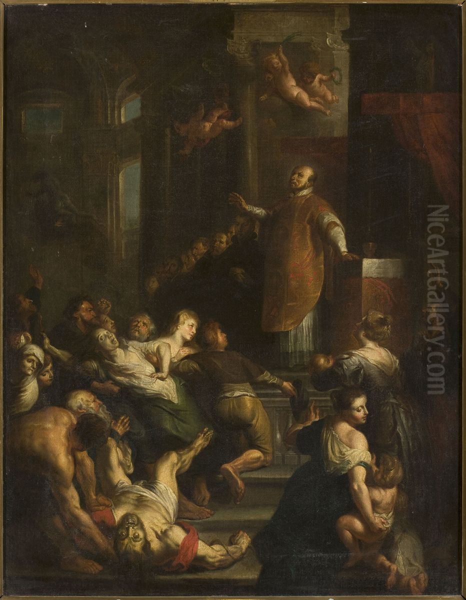 Saint before an altar Oil Painting by (studio of) Rubens, Peter Paul