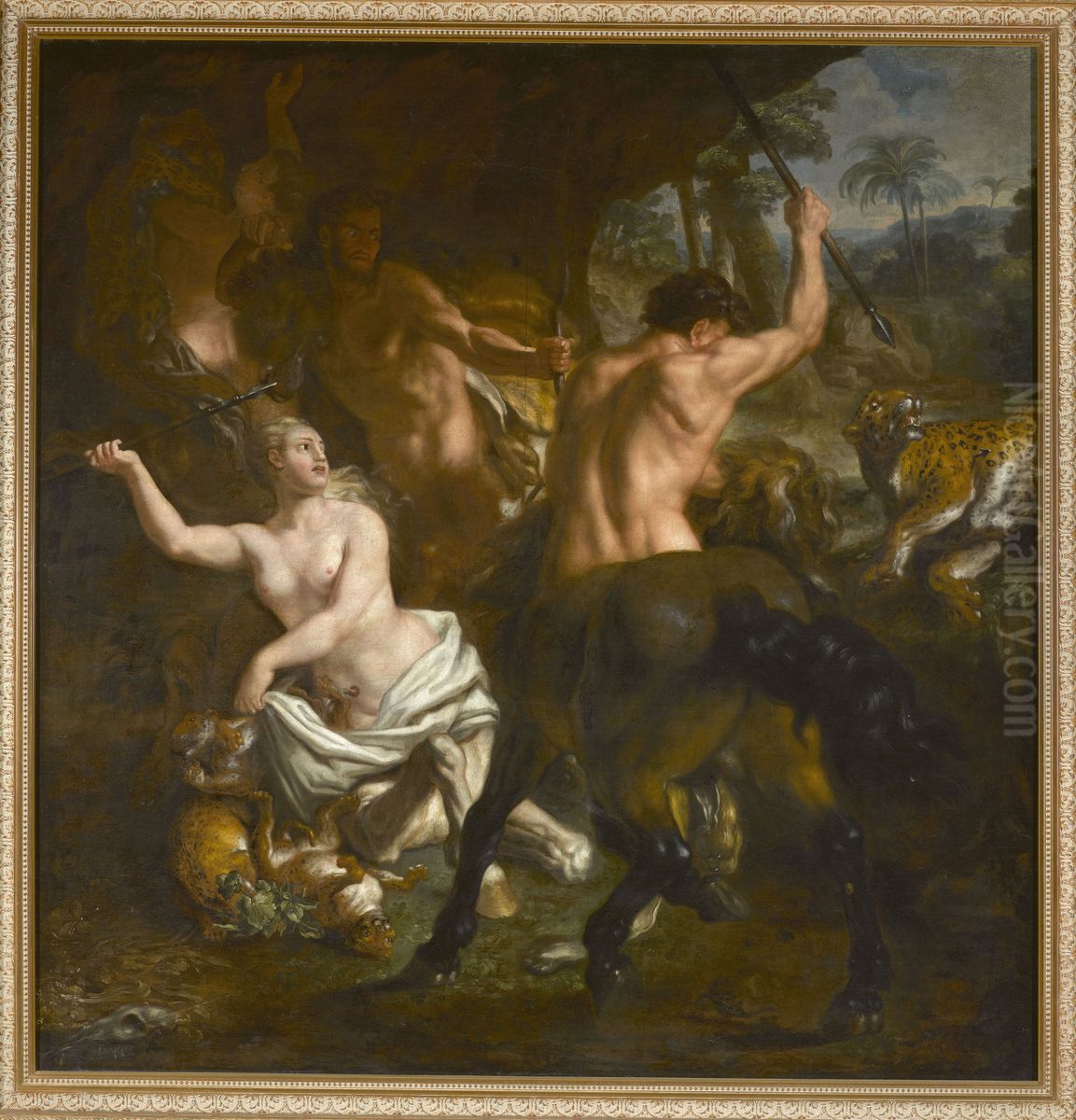 Centaurs fighting a leopard Oil Painting by Louis de Silvestre