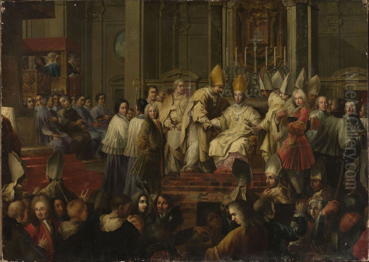 Anointing of a bishop Oil Painting by Hyacinthe Collin de Vermont