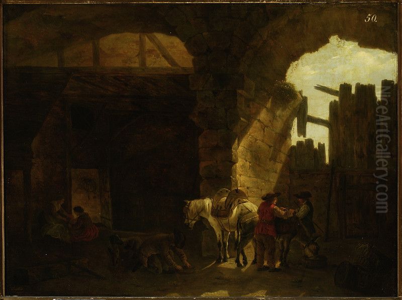 Scene in ruins (Departure to the marketplace) Oil Painting by Jean-Francois Legillon
