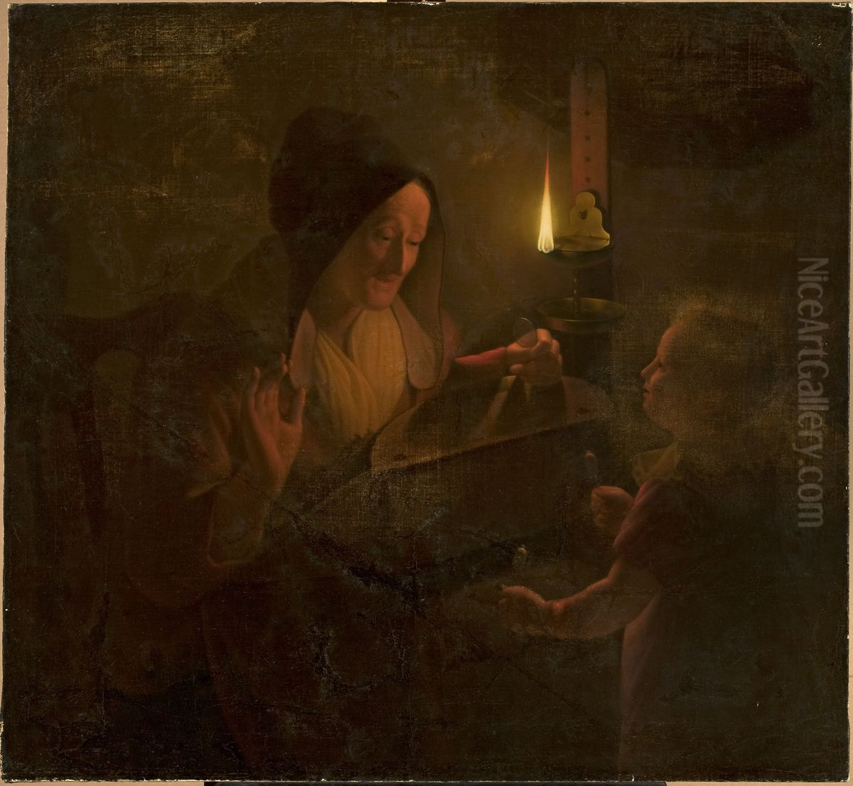Figural scene by candlelight Oil Painting by Michiel Versteegh