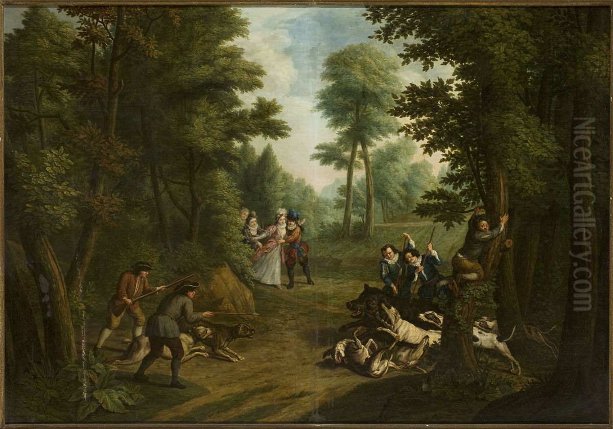 Hunting a wild boar Oil Painting by Peter Jacob Horemans