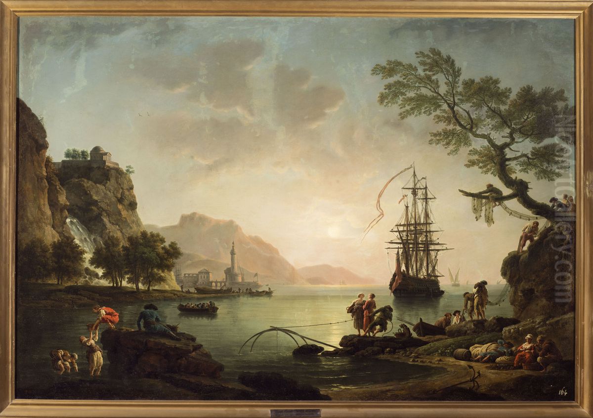View of the port at dawn (Morning) Oil Painting by Joseph Vernet