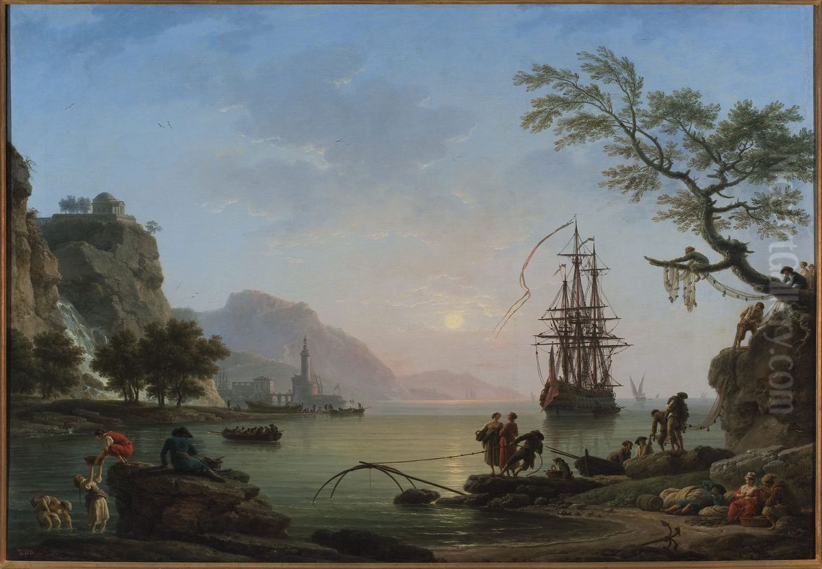 Fishing port at dawn (Morning) Oil Painting by Joseph Vernet