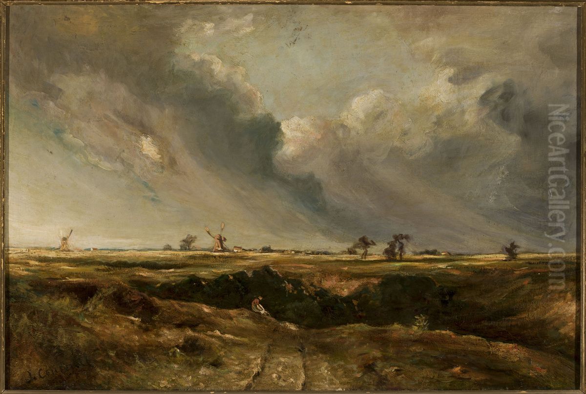 Landscape with windmills Oil Painting by John Crome