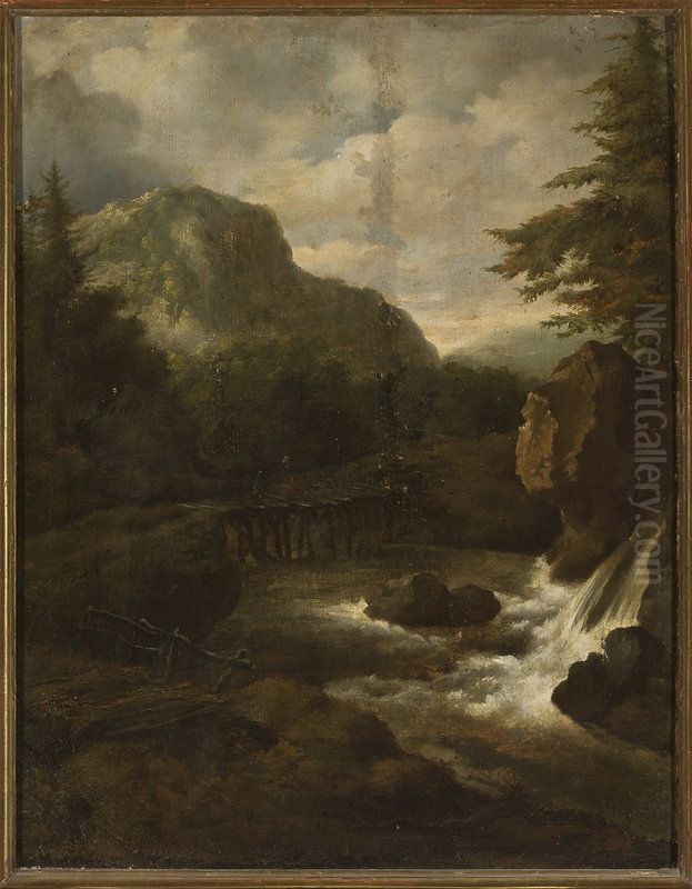 Waterfall in the mountains Oil Painting by Jacob Van Ruisdael