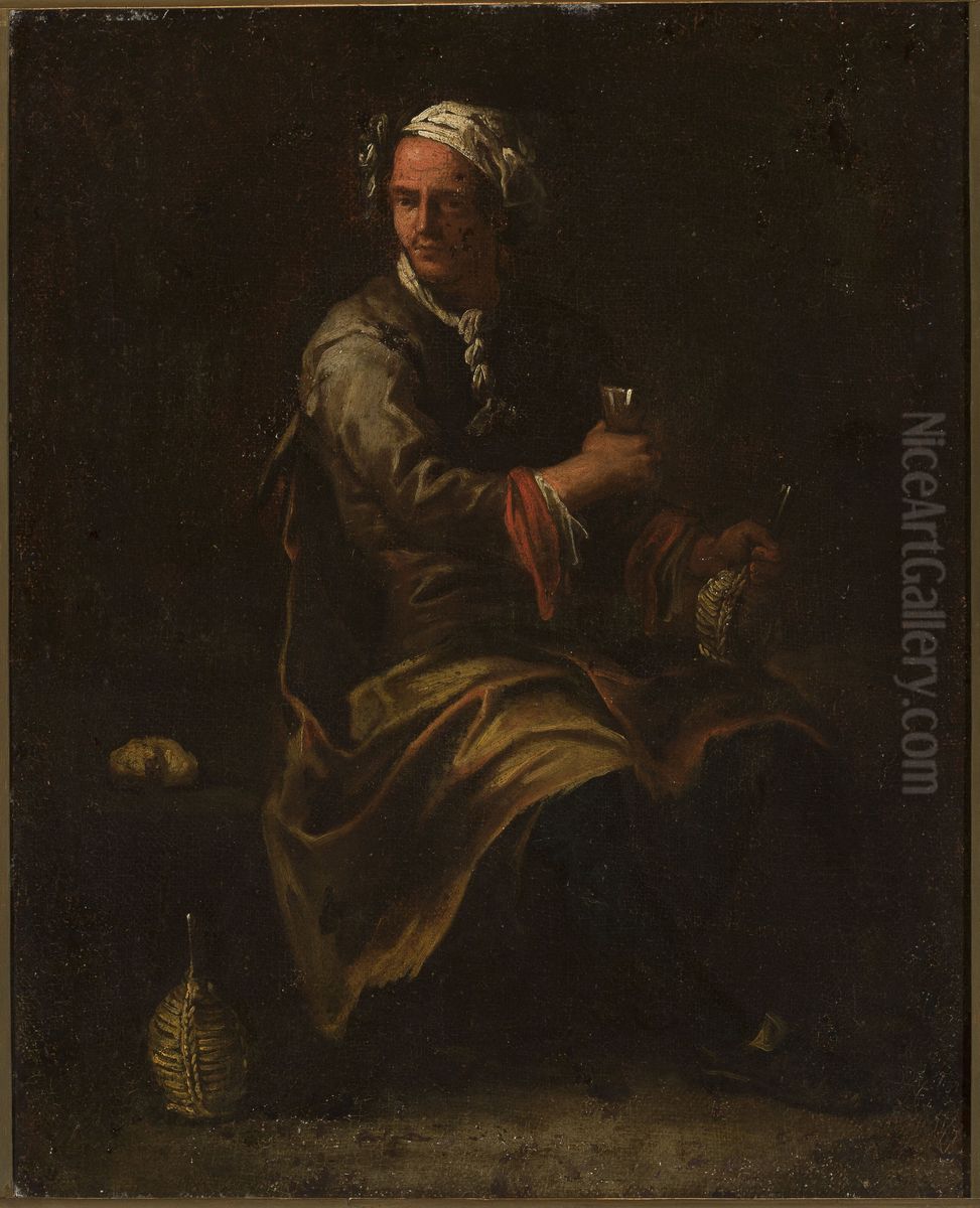 Men drinking wine Oil Painting by Jan Kupecky