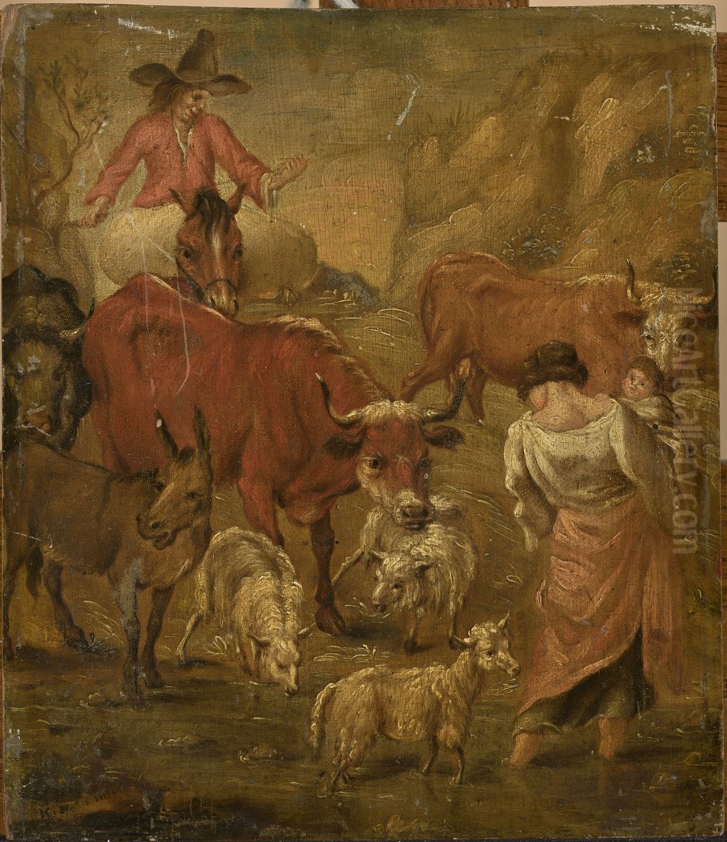 Shepherds with cattle Oil Painting by Nicolaes Pieterszoon Berchem