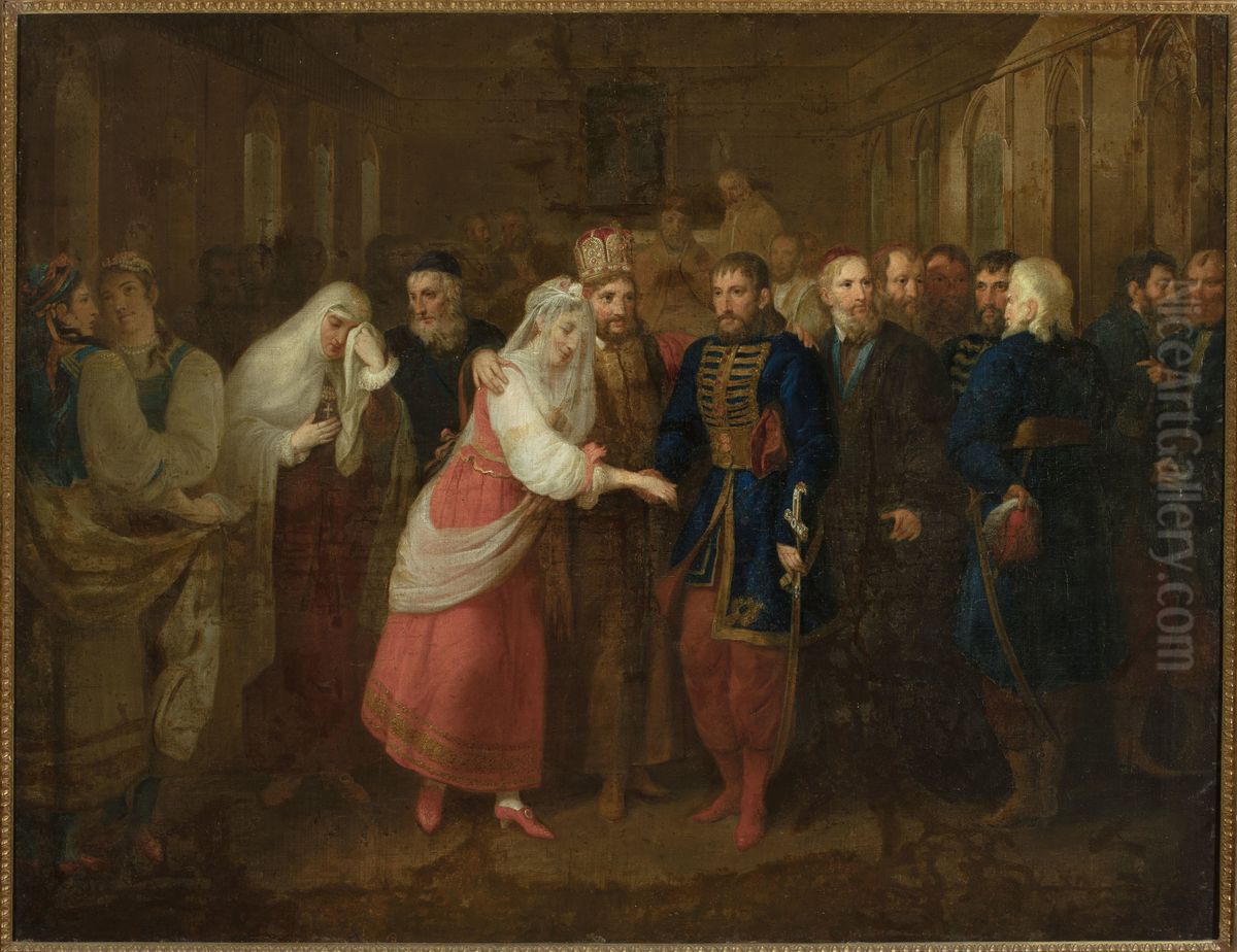 Marriage of Mieszko and Dobrawa Oil Painting by Jozef Peszka