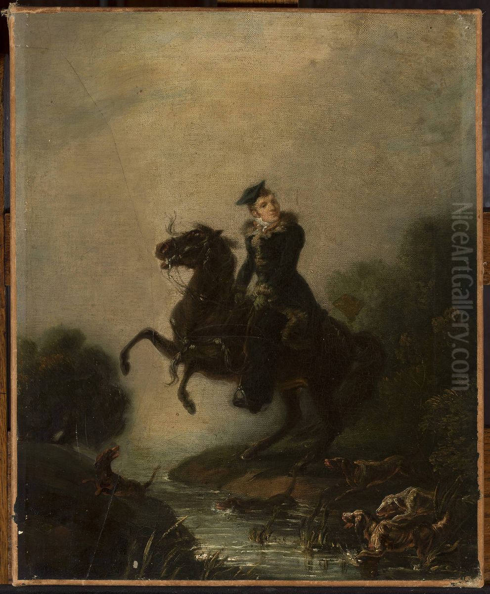 Portrait of Ignacy Konarski on horseback Oil Painting by Piotr Michalowski