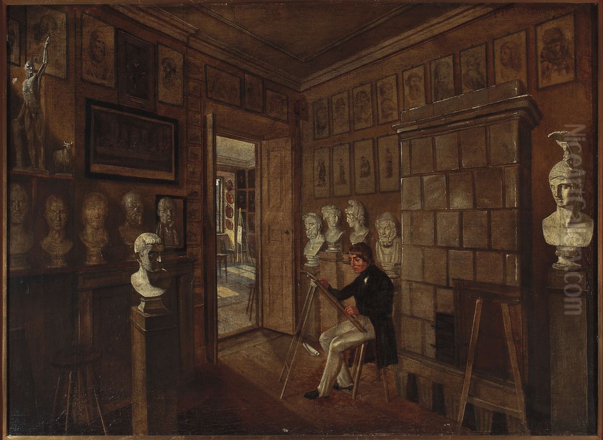 Painter in the studio Oil Painting by Aleksander Kokular