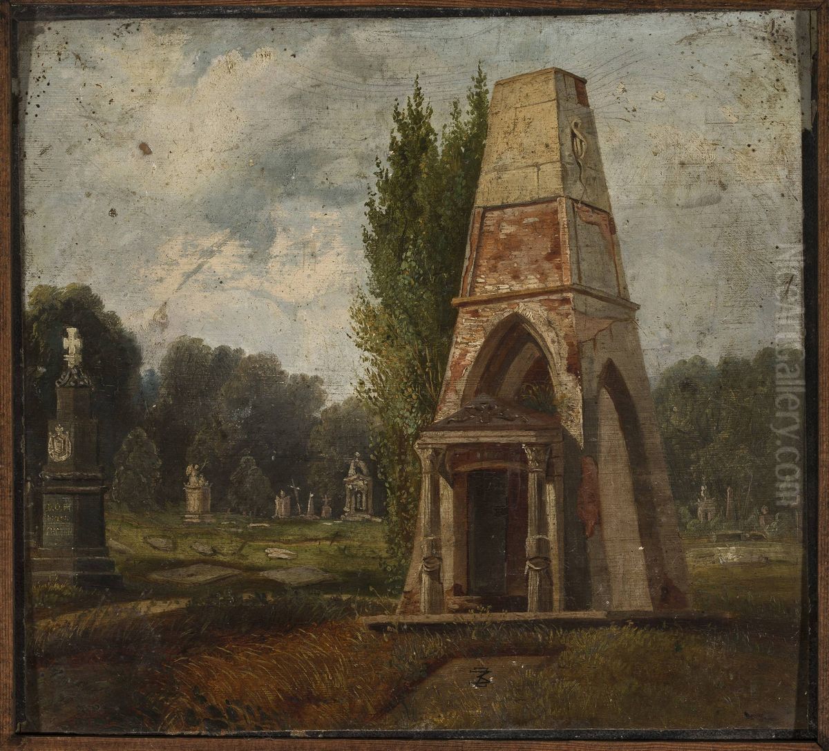 Kochanowski tomb at the Powazki cemetery Oil Painting by Marcin Zaleski