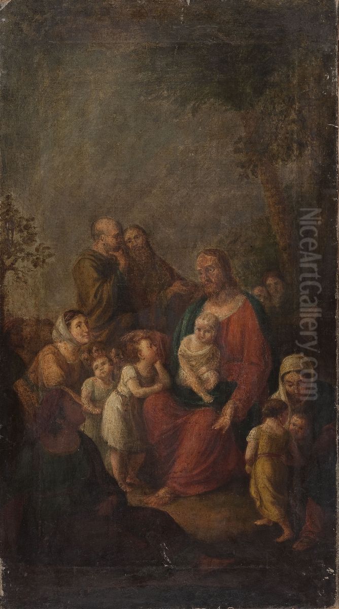 Christ blesses children Oil Painting by Jozef Pitschmann