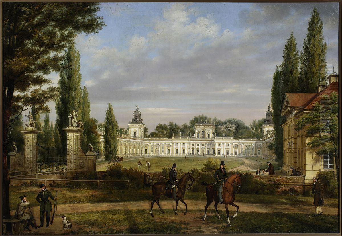 View of the Wilanow Palace from the entrance Oil Painting by Wincenty Kasprzycki