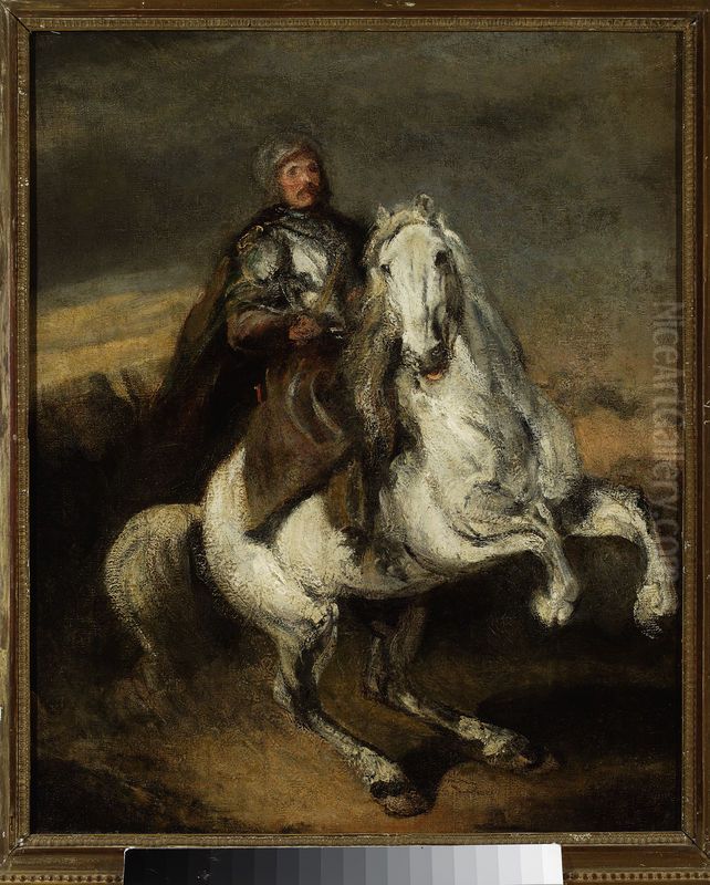 Knight on a grey horse Oil Painting by Piotr Michalowski